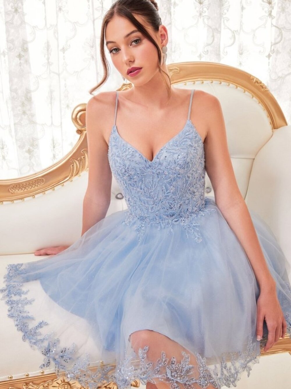 NEW LT BLUE Evening Gown Floor Length Formal Elegant Stunning CD0213